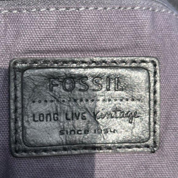 Fossil Shoulder Tote Fabric Herringbone Embroidered Gray Key Per - Picture 6 of 6